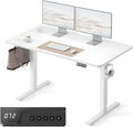 Cubiker Standing Desk, 55x24 Inches Sit Stand Home Office Desk, Electric Stand up Desk, Adjustable Desk with Splice Board, White Frame/White Top