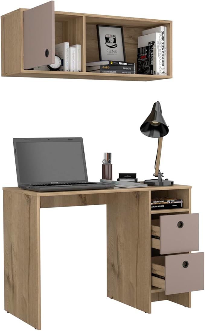 Tokyo Office Set, Three Drawers - Multicolor - Durable Office Desk with Two Drawers and Shelf - Home Office Setup - Gift-Ready