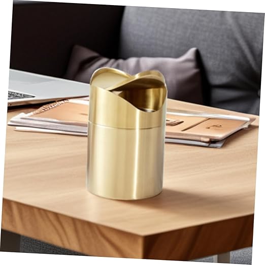 Luxshiny Trash Can Gold Bathroom Accessory Mini Lid Slim Desktop Countertop Waste Bin for Office Car