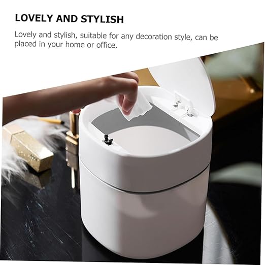 2pcs Slim Desktop Trash Can Plastic Small Nordic Tabletop Bedside Desk Garbage Can Lid Waste Bin Storage Bucket Easy Clean