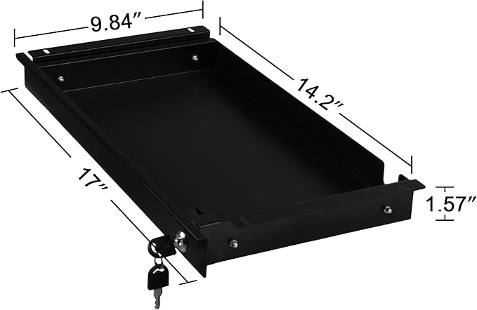 Frassie 17 Inch Under Desk Pull-Out Drawer with Lock Office Mounted Sliding Metal Pencil Drawer for Standing Desk