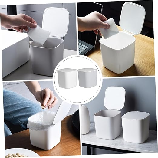 Slim Trash Cans Lids 2pcs Desktop Trash Can Set Small Bin for Kitchen Bathroom