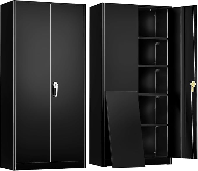 INTERGREAT Metal Storage Cabinet, 72” H Storage Cabinet with Doors and Adjustable Shelves for Office, Home, Garage, Pantry (Assembly Required, Black)