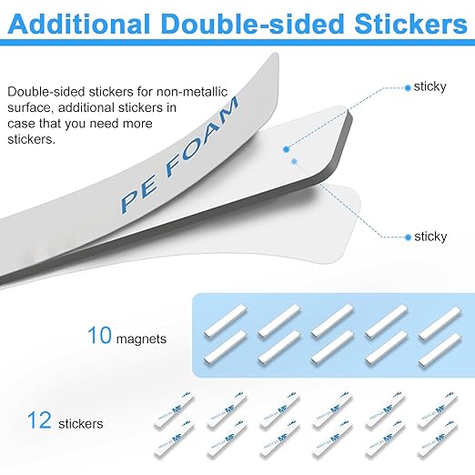 Strong Magnets, Caturledas 10 Pack Heavy Duty Rare Earth Neodymium Magnets with Double Sided Adhesive, Rectangular Bar Magnetic Strip for Refrigerator Kitchen Office Science Craft, 60x10x3 mm, Silver