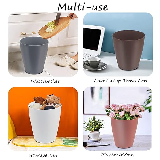 Feisco Small Trash Can,Plastic Round Bathroom Wastebasket Garbage Can for Bathroom Bedroom Kitchen Office (White, Pack of 2)