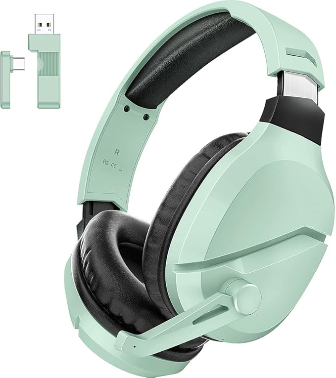 WolfLawS Wireless Gaming Headset with Noise Canceling Microphone for PS5, PC, PS4, 2.4G/Bluetooth Gaming Headphones with USB and Type-c Connector, Wired Mode for Controller (Green)