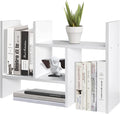 TY ARTS & CULTURE - Expandable Wood Desktop Storage Organizer Multipurpose Desk Bookshelf Display Shelf Rack Counter Top Bookcase for Office Home | White