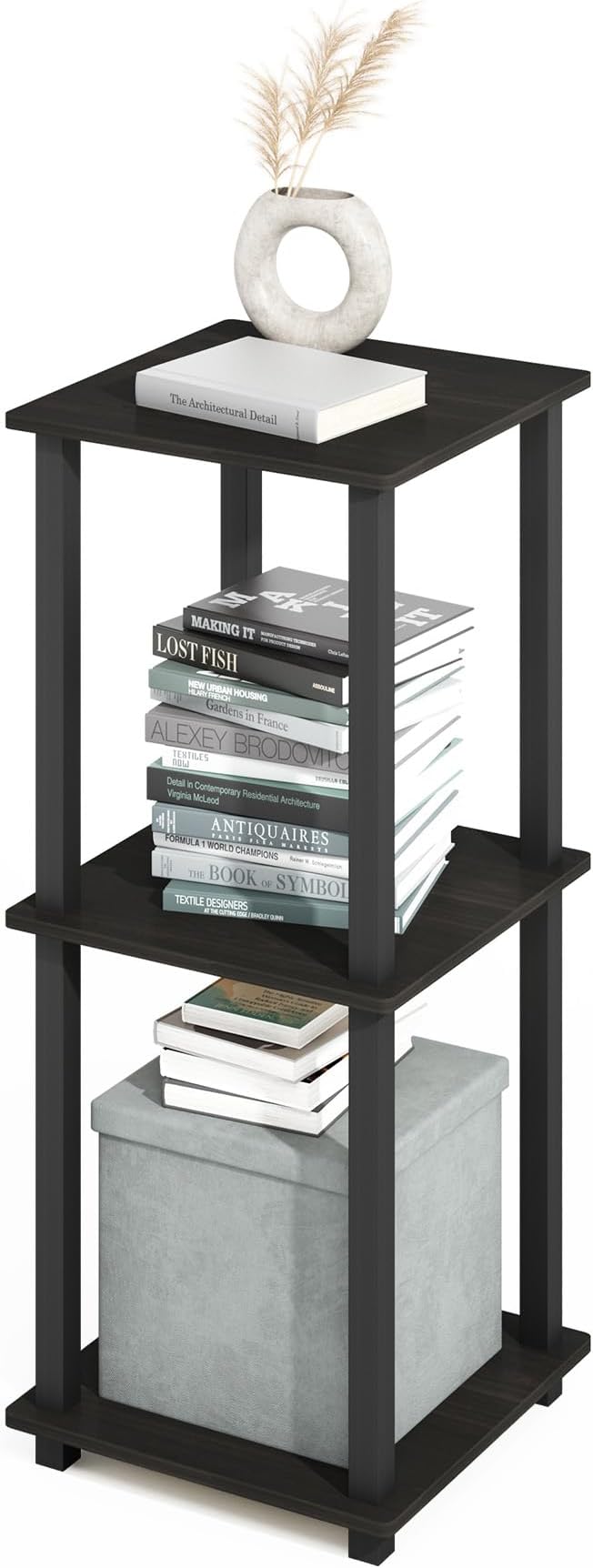 Furinno Turn-N-Tube 2-Pack Book Shelf, 2-Tier Bookshelf with Open Shelf, Toolless Stackable Bookcase, 15.6 x 15.6 x 19.6, for Home Office, Living Room, Bedroom, Espresso/Black