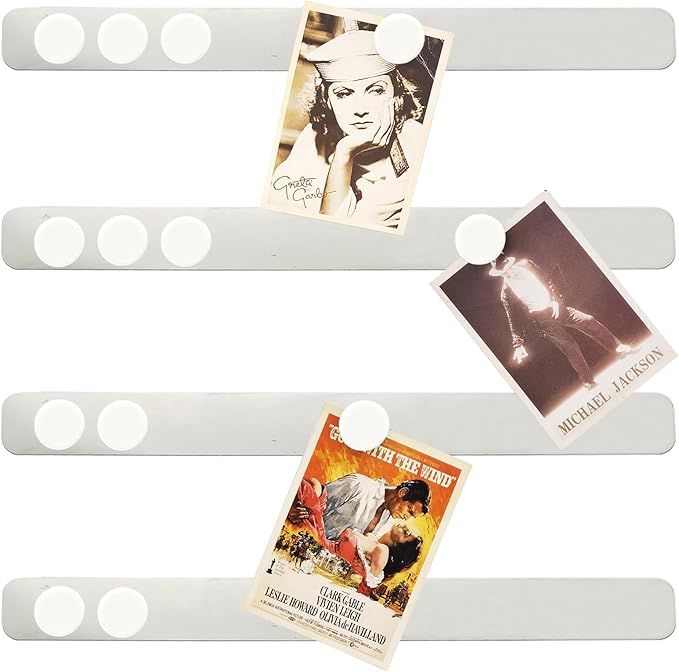 Magnetic Bulletin Board Strips Frameless Stainless Steel Iron Strips, Adhesive Backing Magnet Board Bar, Memo Board with 10 White Magnets, Magnetic Strip Set for Wall School Office Home, 4 Pack