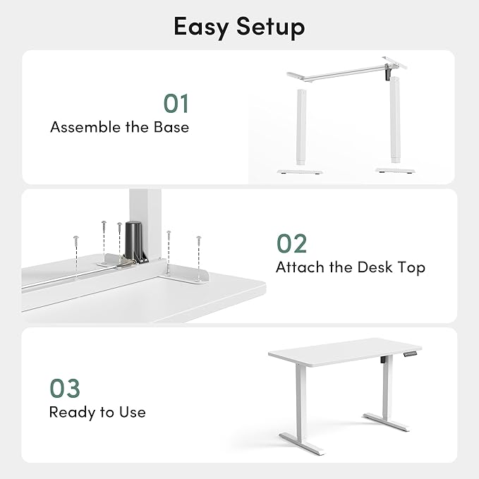 CubiCubi 32 x 20 Small One-Piece Standing Desk, Adjustable Height Electric Computer Sit Stand up Home Office Workstation, with 4 Memory Presets, Headphone Hook, White