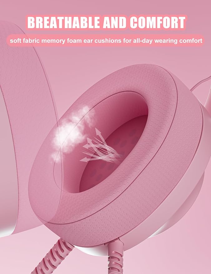 WIRWTRU S30 Gaming Headset with Microphone,198g Lightweight Design, Wired Gaming Headphones for Xbox, Xbox Series X|S, PS5, PS4, Switch, PC, Noise Cancelling Mic, Soft Earmuffs (Pink)