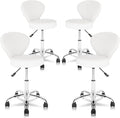 KLASIKA Set of 4 PVC Faux Leather Rolling Swivel Salon Stool Chair with Low Back Support Adjustable Hydraulic Seat Height 22 IN Diameter 15 IN for Office Massage Facial Spa Medical Tattoo White 4 Pack
