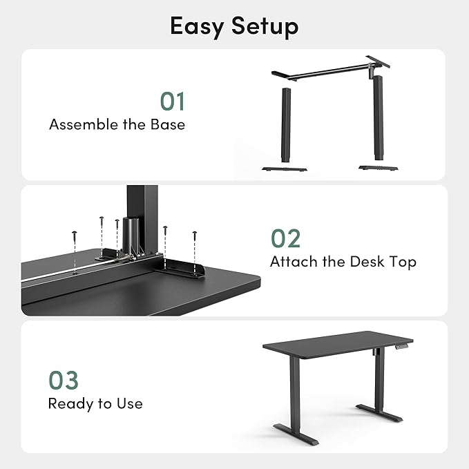 CubiCubi 48 x 24 Large One-Piece Standing Desk, Adjustable Height Electric Computer Home Office Sit Stand up Workstation, with 4 Memory Presets, Headphone Hook, Black