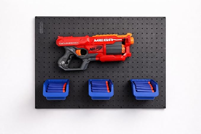 WallPeg Nerf Organizer Accessories – Pegboard Bins and Jumbo Peg Hooks Set – 6 Large Cobalt Blue Storage Bins & 20 Jumbo Peg Hooks – Nerf Storage System for Blasters, & Darts – Made in USA