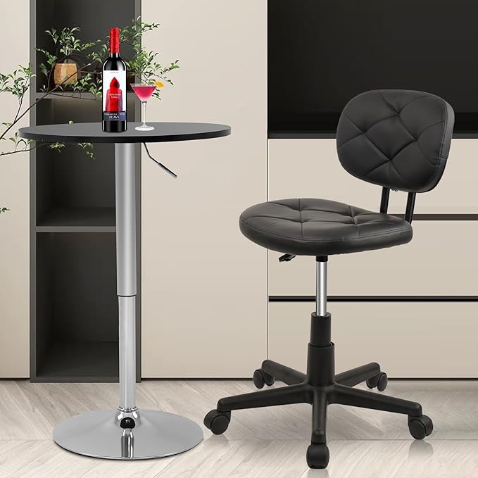 KLASIKA Leather Rolling Stools with Back Support and Wheels Adjustable Height Leather Swivel Salon Stool Chair for Office Massage Facial Medical Drafting Beauty Lab Doctor Tattoo, Black, 4 Pack