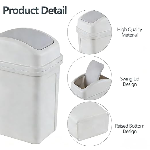 1.8 Gallon Small Waste Bin with Swing Lid, Plastic Bathroom Garbage Can, Gray