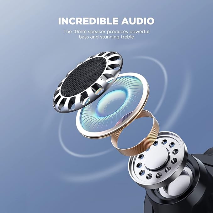 HTC True Wireless Earbuds 7 Bluetooth 5.3, in-Ear Headphones Noise Cancelling 10mm Driver with Deep Bass for Gaming, Working -40ms Ultra Low Latency/22H Playtime/Game Modes/Built-in Mic-Black