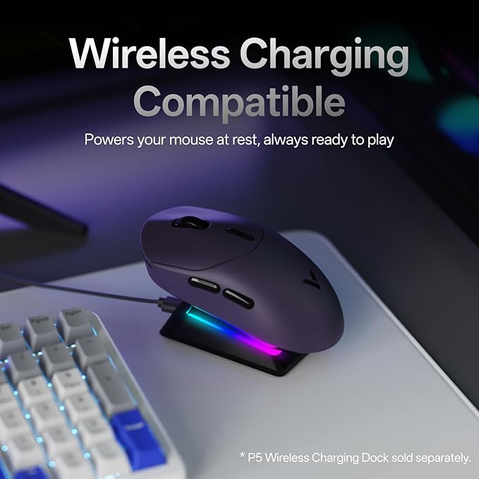 Rapoo VT2 Wireless Gaming Mouse, True 8K Wireless Polling Rate, 53g Lightweight, Up to 750 Hr Battery, Nordic nRF54L15 MCU, 100-Million Mechanical Switch, 10 Programmable Buttons, Macro Enabled