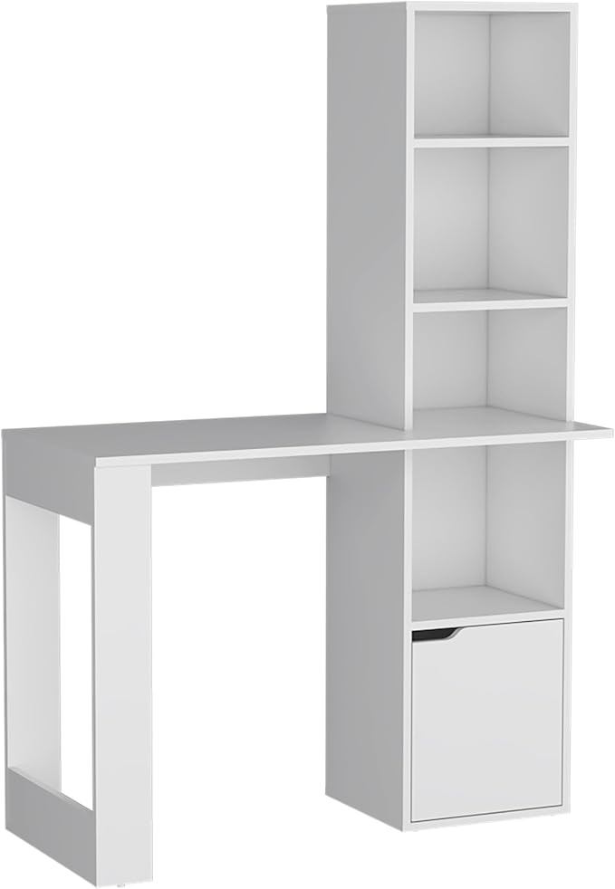 Iowa Computer Desk with Spacious Work Surface, Integrated Four-Tier Bookcase, Single-Door Storage Cabinet and Modern Space-Saving Design for Organized Home Office, Study Area or Creative Workspace