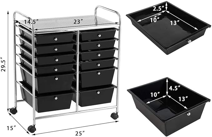 Moccha 12-Drawer Rolling Storage Cart - Utility Cart on Wheels with Lockable Casters for Craft Art Supply Paper Salon, Mobile Drawer Carts for Classroom Teacher School Office