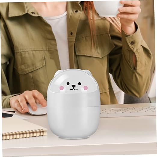 PRETYZOOM 2pcs Desktop Trash Can Lid Mini Small Trash Bin Countertop Garbage Bucket Slim Can for Home Office White Gray