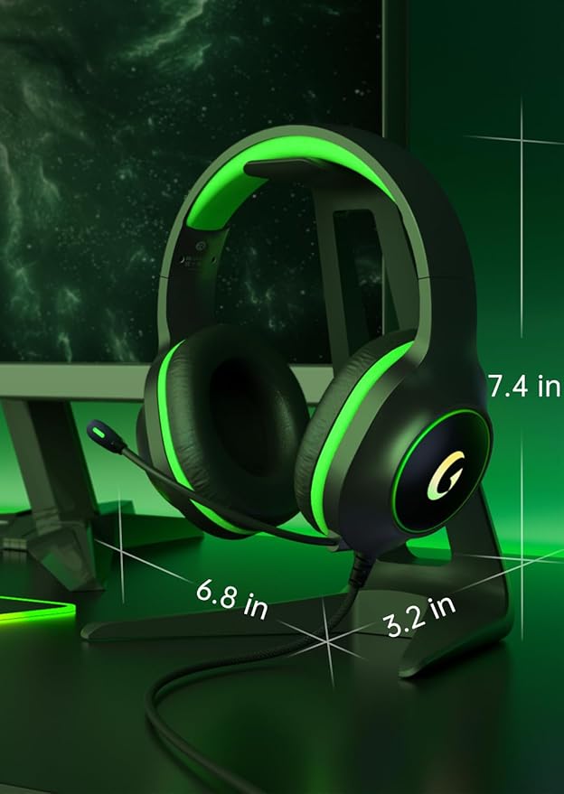 syndesmos CM7002 Gaming Headset for PS5, PS4, PC, Mac, Switch, Xbox Series, Surround Sound RGB Gaming Headphones with Noise Canceling Microphone, 50MM Dynamic Drivers, 3.5MM Audio Jack, Black Green