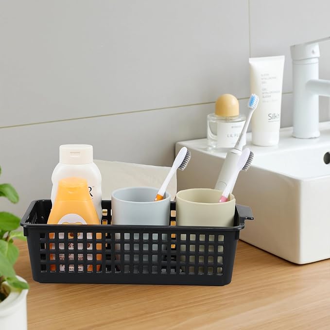 Anbers Black Narrow Storage Baskets for Multi-use, Small Plastic Organizer Baskets, 4 Pack