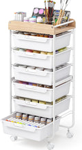 SYKIARIOL Rolling Cart with 6 Drawers,Utility Storage Cart with Drawers,Art Craft Organizers and Storage,Makeup Organizer with Wooden Tabletop,White