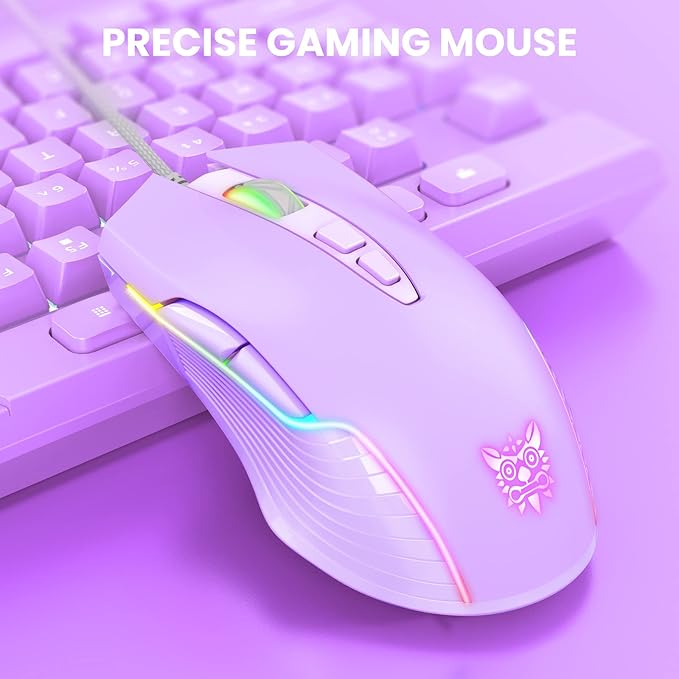 Cute RGB 6400 DPI Wired Gaming Mouse Breathing LED Optical USB 7 Buttons Gamer Computer Pink Mice for Laptop PC Desktop (Purple)