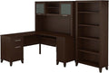 Bush Furniture Somerset 60W L Shaped Desk with Hutch and 5 Shelf Bookcase