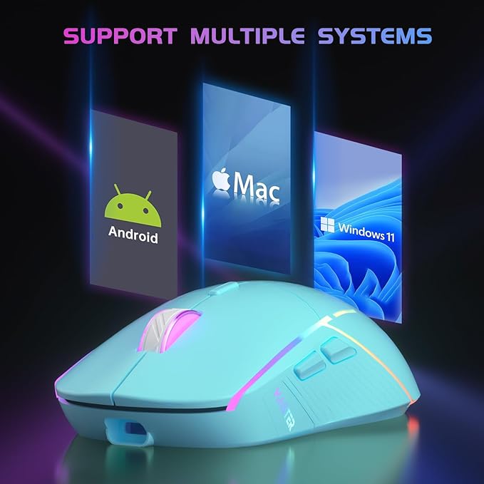 FFJ Wireless Gaming Mouse, 24000 DPI, Tri-Mode 2.4G/USB-C/Bluetooth 5.3 Gaming Mouse Wireless, RGB Programmable Mouse Gamer, 75Hrs Battery Life, Rechargeable Gaming Mice for PC, Mac, PS5, Xbox - Mint