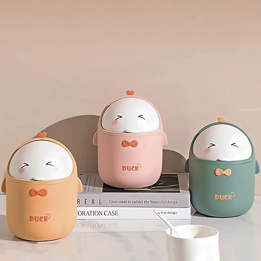 Cute Desktop Trash Can Wastebasket with 90 Trash Bags, Creative Mini Countertop Garbage Can with Lid, Small Plastic Storage Bin for Home Kitchen Dressing Office Kids Bedroom(Yellow)