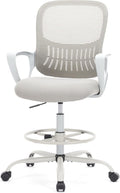 DUMOS Drafting Chair - Ergonomic Tall Office for Standing Desk, Counter with Height Adjustable and Comfortable Lumbar Support, Fixed Armrests, Grey