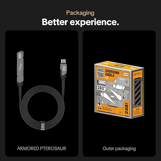 MFish 240W USB C to USB C Cable, Type C Fast Charging Cable with T-Shaped Stand, 90° Right Angle Gaming Cable for iPhone 17/16/15, MacBook, Tablet, Galaxy S25/S24, Braided Durable 3.93FT