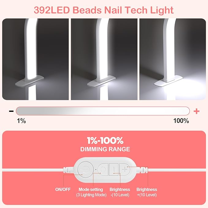 Upgrade Large Half Moon Light for Nail Desk with Phone Holder for Nail Lamp, Foldable Arch Moon Light Tech Perfect for Professional Manicure (Pink, Large)