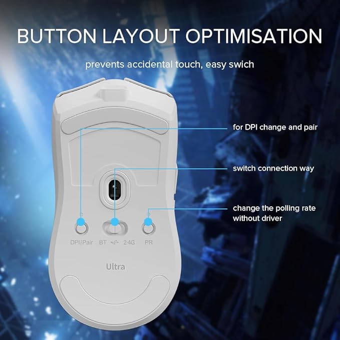 DELUX M800Ultra Wireless Gaming Mouse, 55g Lightweight, Nordic 52840 MCU, 1000Hz Polling Rate, PAW3395 Sensor, 26000DPI, Up to 120 Hrs Battery Life, Tri-Mode Connection, Huano Switches (600mAh-White)