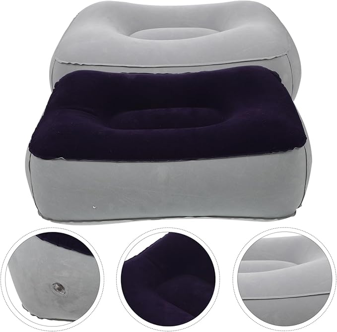 2PCS Inflatable Foot Rest Pillows Inflatable Travel Foot Rest Cushions Pads Grey Under Desk Cushions for Airplanes Cars Buses Trains Office 37x28cm (Grey Blue+ Grey)