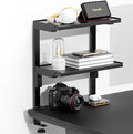 Spacrea clamp on Desk Shelf, 2 Tier Office Desk Shelves Organizer, Wood Desktop Supplies Storage Rack, Desk Organizers and Accessories (Black)
