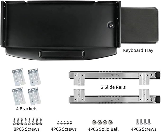 Solid Steel Under Desk Keyboard Tray Slide Out with 360° Rotating Mouse Platform,Keyboard Shelf Sliding,Under Desk Mounted Keyboard Holder,Under Desk Keyboard Drawer 28"Lx11"W