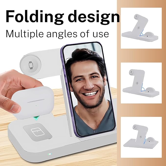 6-in-1 Fast Wireless Charging Station for iPhone 16/15/14/13, Apple Watch Ultra/9/8, AirPods Pro,18W Qi-Certified (B21-C-WHITE)