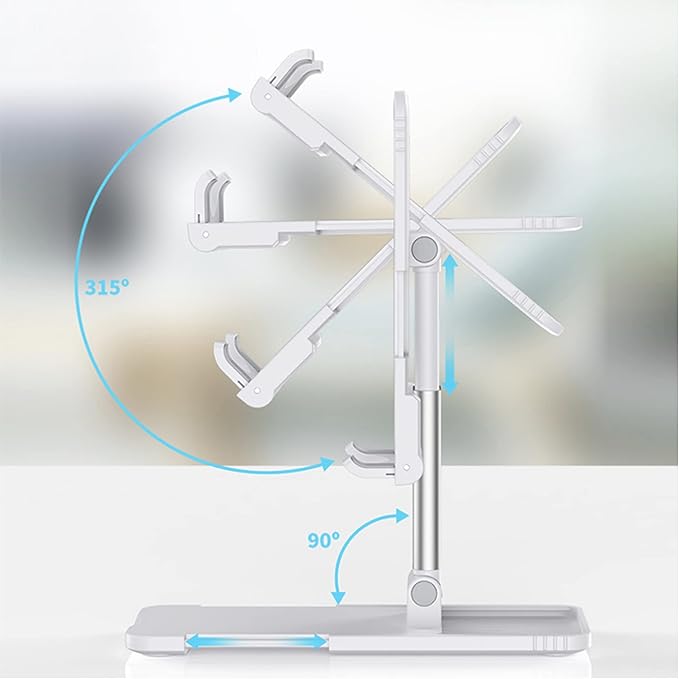 Cell Phone Tablet Stand Mount Fully Foldable Dock Holder Cradle Charger Station Desk Room Office School Kitchen Travel Portable Adjustable Multi-Angle Non-Slip Durable Stable (White)