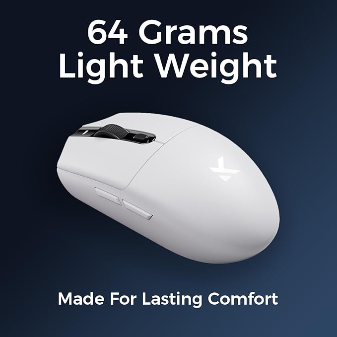 MCHOSE G3 Wireless Gaming Mouse, Symmetrical, PAW3311, 12K DPI, Tri-Mode Connection, Wireless/Wired 1K Polling, 64g Weight, 130 Hours Battery Life (G3, White)