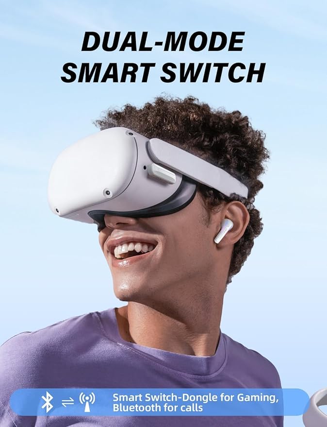 Wireless Gaming Earbuds 20ms Ultra-Low Latency, Dual-Mode 2.4GHz + BT5.3 with ENC Mic, USB-C Dongle for PS5/PS4, 3/3S/2, Steam Deck, PC/Mobile-White