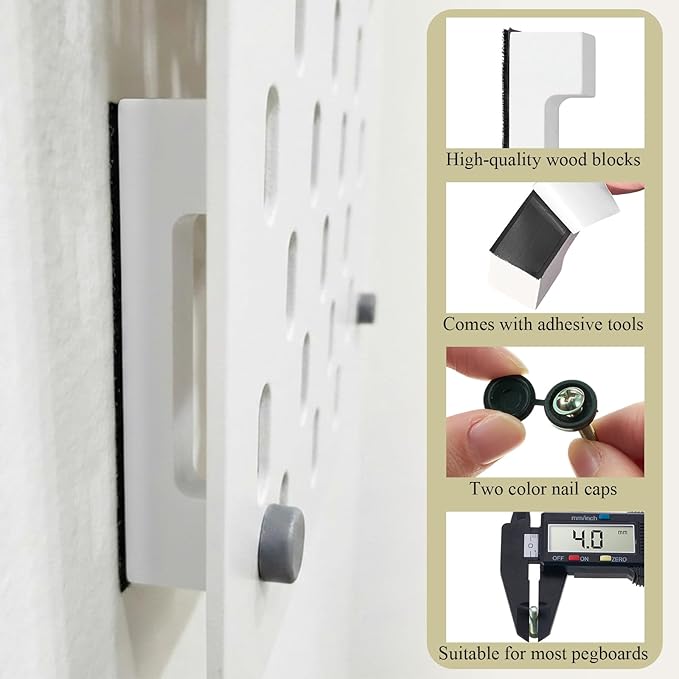 4 Pcs Pegboard Mounting Kit, No Drill Self Adhesive Pegboards Wall Mount, Pegboard Wall Mounting Hardware for Home Office Apartment Craft