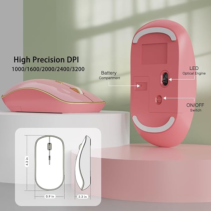 JOYACCESS Wireless Mouse for Laptop - Ultra Thin, Silent, 2400 DPI Portable Optical Mouse for Laptop,Computer,MacBook,Windows, Chromebook, PC - Pink
