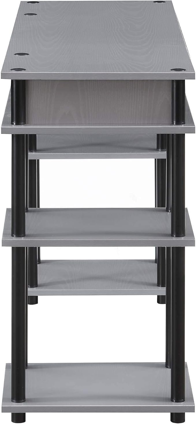 Convenience Concepts Designs2Go No Tools Desk Home Office Desk with Shelves, Corner Shelf Vanity Desk Computer Desk Nail Table for Nail Tech - 47.25" L x 15.75" W x 30" H, Gray/Black