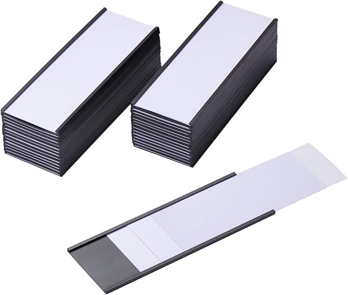 Eeoyu Magnetic Label Holders with Magnets Magnetic Data Card Holders with Clear Plastic Protectors for Metal Shelf, Whiteboard, Set of 50 (1 x 3 Inch)