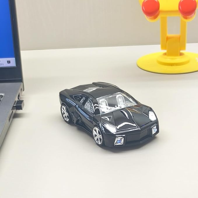 Wireless Sports Car Shaped Mouse Computer Mice Optical 2.4GHz with Headlight 1600DPI for PC Laptop MAC (Black)