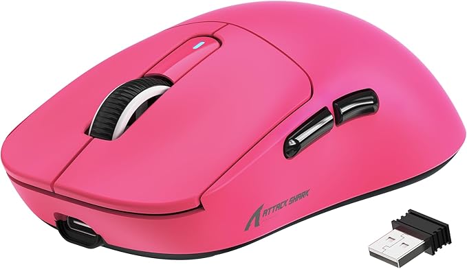 ATTACK SHARK X3 Wireless Gaming Mouse, 49g Ergonomic Computer Mouse, Triple Modes PAW3395 26K DPI Optical Sensor, 200h Battery Life, Programmable Buttons, Gaming Accessories for PC/Laptop/Mac (Berry)