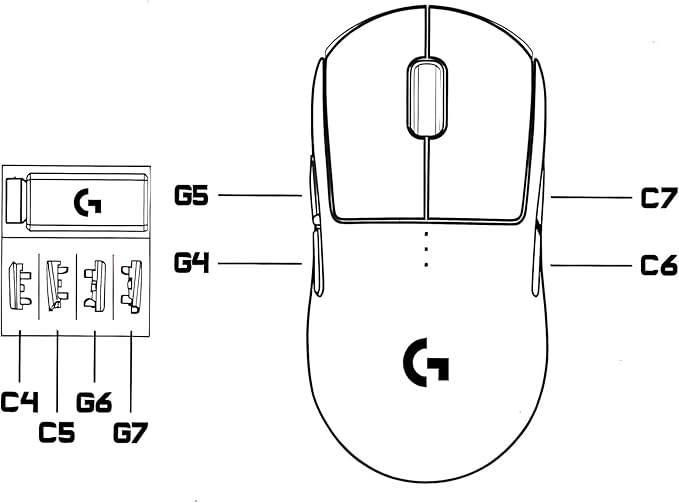 New Side Button Side Key Cover (G4 G5 C6 C7) with Mouse Feet Replacement for Logitech G Pro Wireless Gaming Mouse